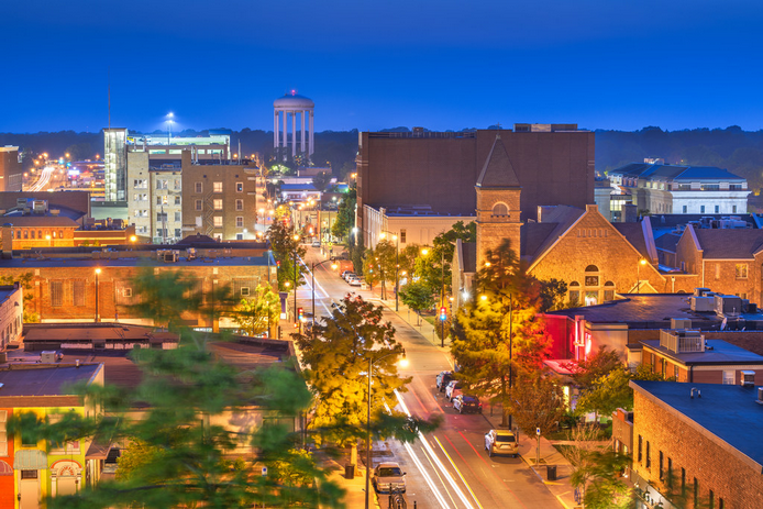 Downtown Columbia at dusk
