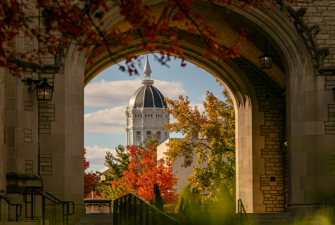 View of Jesse Dome seen through Memorial Union archway